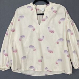J. Jill Cream Blouse with Pink and Purple Paisleys size xl oversize
